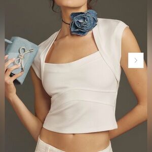 Anthropologie Maeve Cap- Sleeve Cropped Top White Sz XS‎ NWT Retail $78 H20